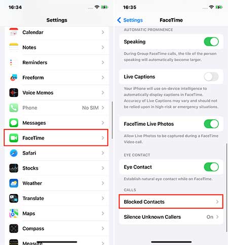 how to find blocked contacts on iphone facetime