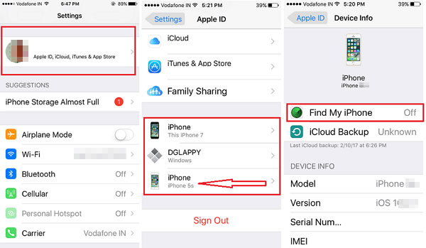 disable find my iphone