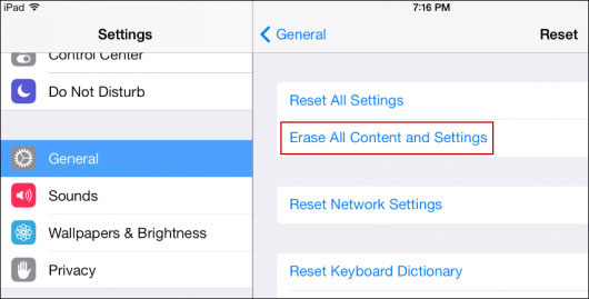 erase all settings and contents on iphone