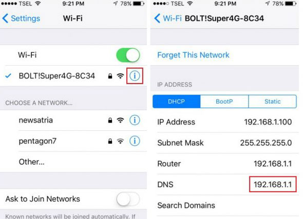 change the wifi dns setting