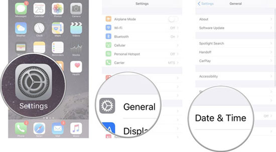 set up data and time on iphone