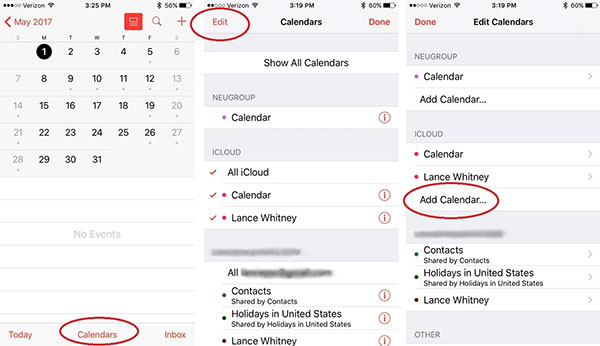 add calendar on iphone