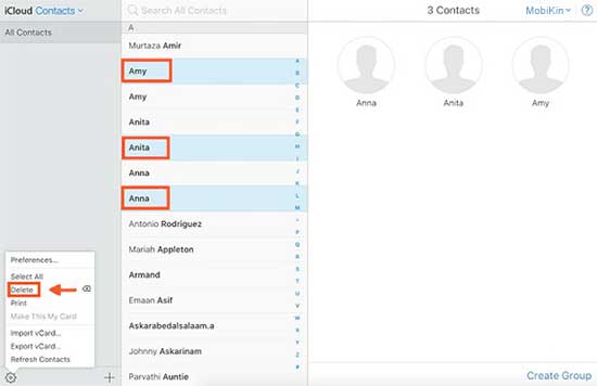 delete duplicate contacts on iphone with icloud