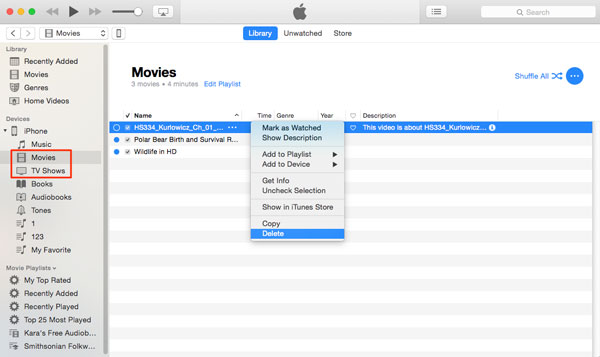 delete iphone videos via itunes