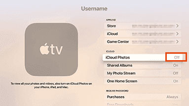 turn off icloud photos on apple tv