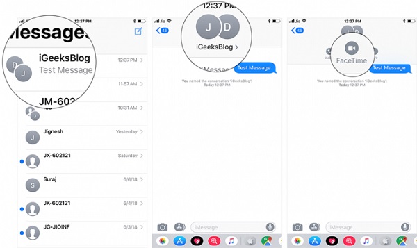 make group facetime call via messages app