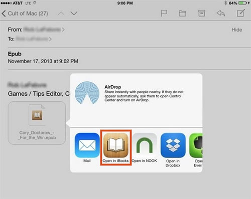 how to get epub on ipad with email