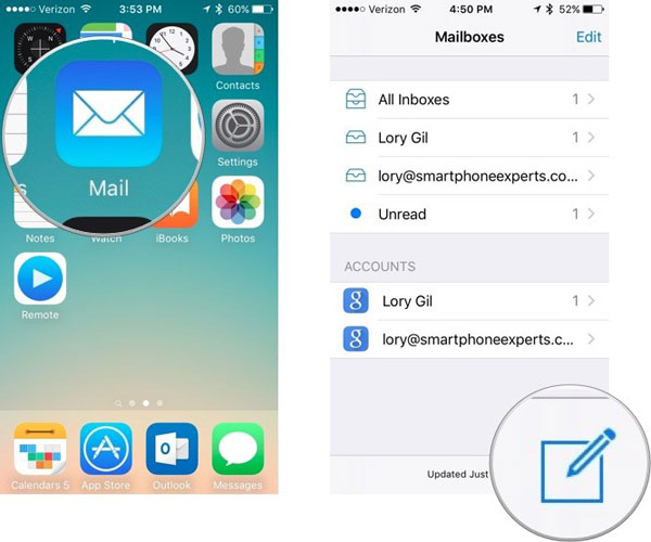 how to email iphone photos via mails app