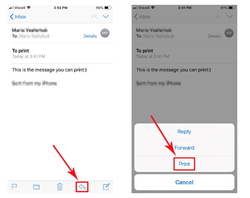 how to print texts from iphone using mail app