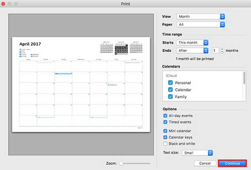 print calendar from iphone by enabling calendar sync on mac