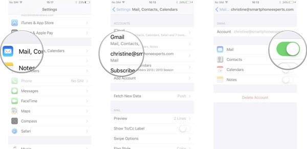 turn on email feature on iphone