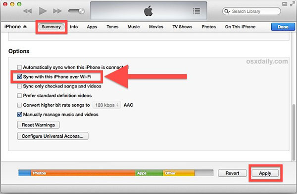 how to setup itunes wifi sync