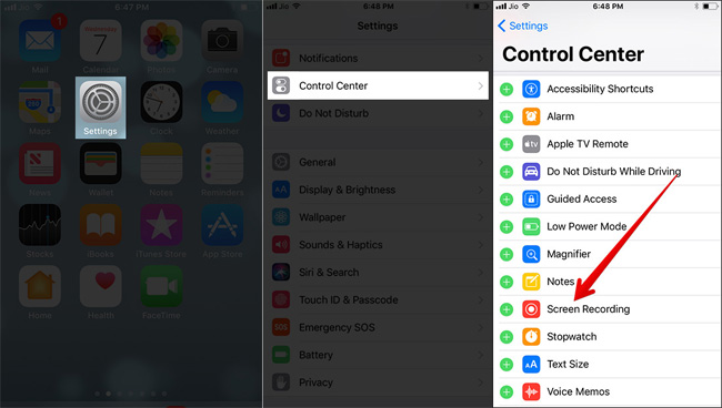 add screen recording feature to control center