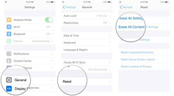 how to erase all content and settings on idevice