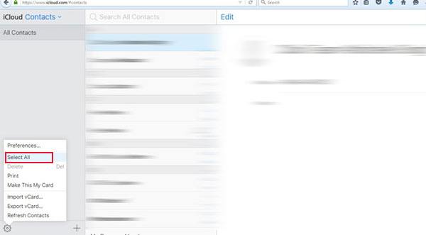 select icloud contacts for exporting to pc