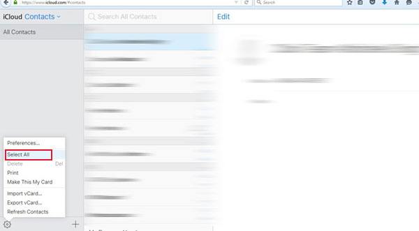 select icloud contacts for exporting to pc