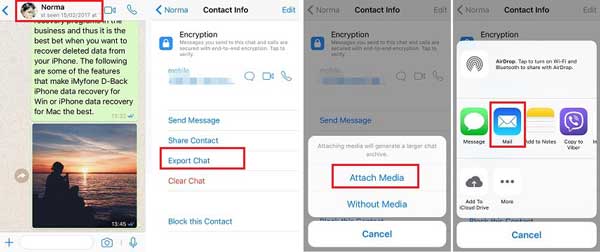 export whatsapp messages via email on iphone