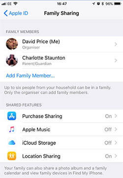 how to share icloud storage with family