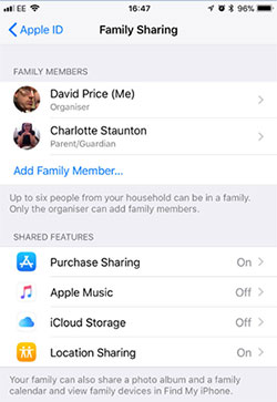 subscribed apple music family