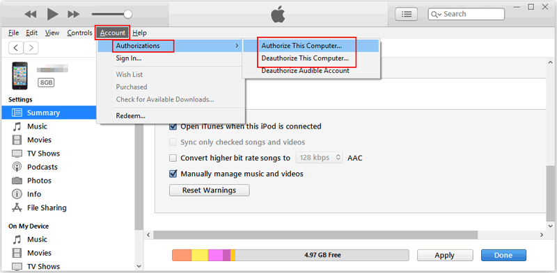 authorize your computer to fix error 9006 on itunes