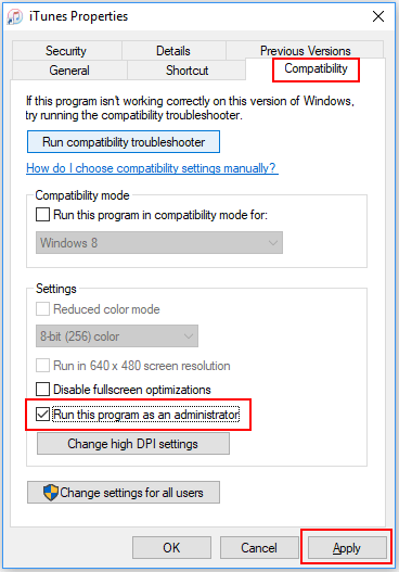 run itunes as an administrator