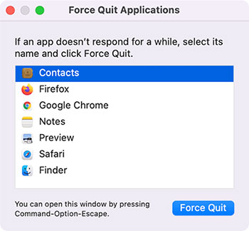 force quit contacts to fix contacts not syncing to mac