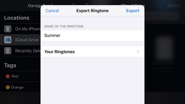 export ringtone with garageband