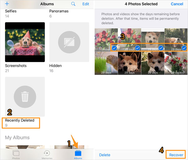how to get recently deleted photos back from recently deleted album