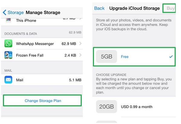 how to cancle  storage plan on icloud for iphone