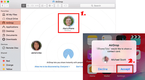 how to airdrop all contacts between iphones