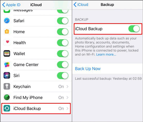 enable icloud backup on iphone