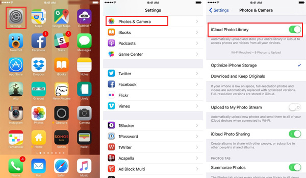 turn on icloud photo library on iphone