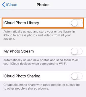 reenable icloud photo library to fix icloud stuck uploading