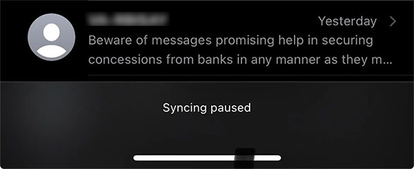syncing paused on imessage