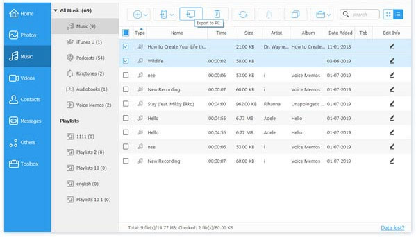 choose voice memos for transfer