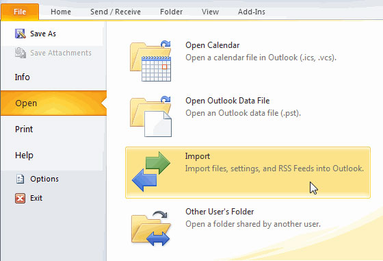 move vcf to outlook