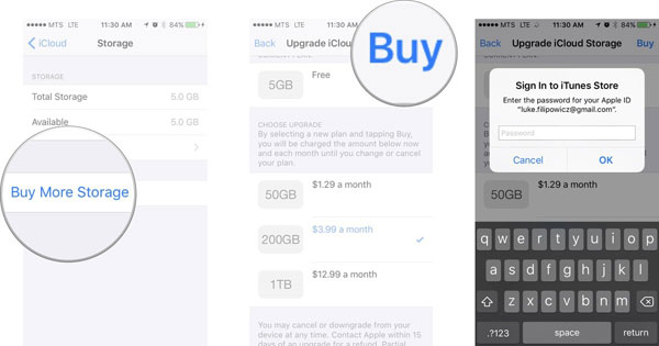 change storage space plan for icloud drive