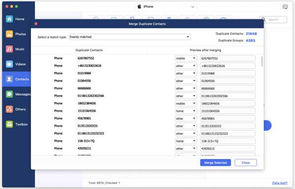 merge duplicate contacts on iphone with ios data manager