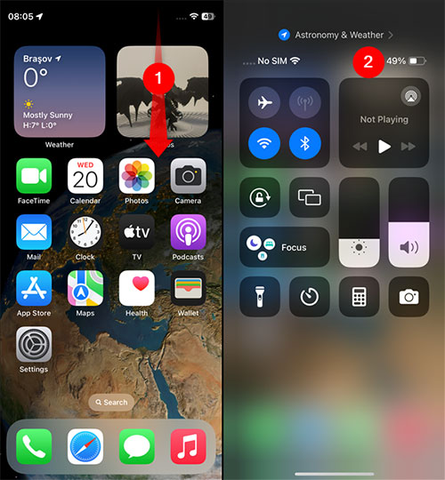 display battery percentage on iphone in control center