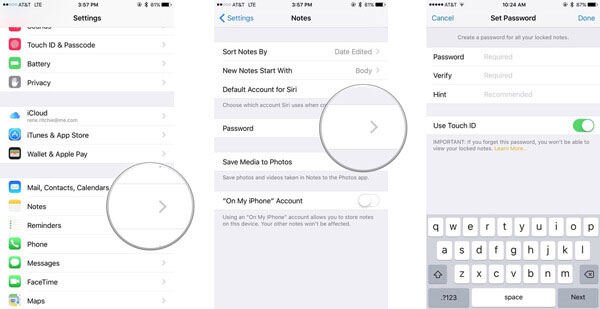 lock iphone notes with touch id