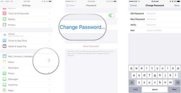 change password for locked notes