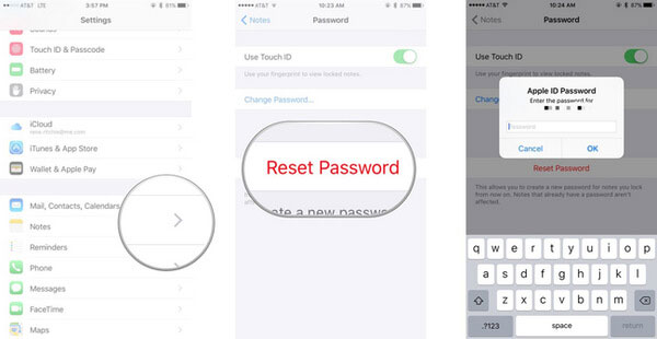 reset password for locked notes