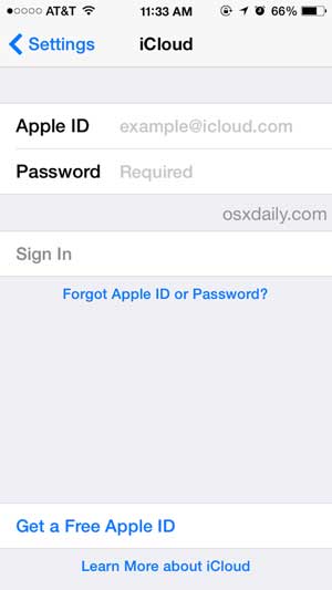 log in icloud account on idevice