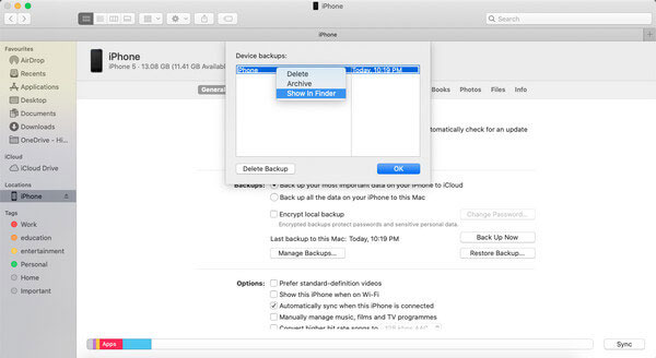 how to find backups on itunes from mac with new oses