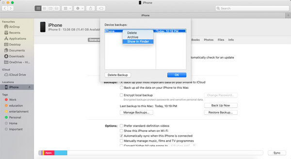 back up iphone to external drive with finder