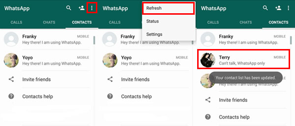refresh contact list on whatsapp