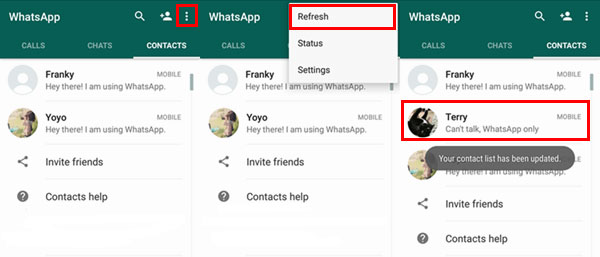 refresh contacts on whatsapp