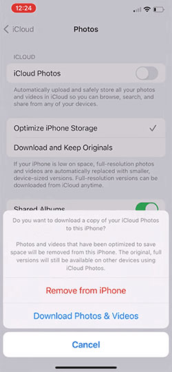 turn off icloud photos on iphone