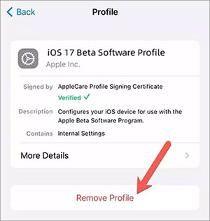 downgrade from ios 17 beta by removing iOS 17 beta profile