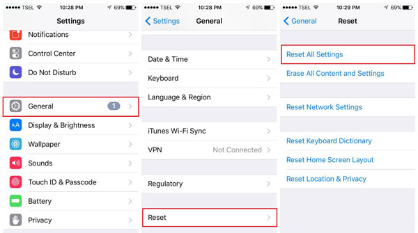 reset all settings on iphone